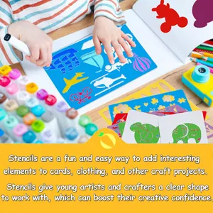 Set di stencil da disegno in plastica per bambini con vari motivi di animali e veicoli