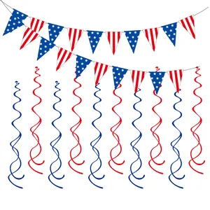 Detailed view of American Independence Day bunting banner and blue red spiral swirls