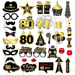 Komplettes 80. Geburtstag Fotobox Requisiten Set mit schwarz-goldenen festlichen Designs