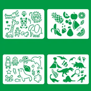Set di stencil per disegno per bambini con motivi animali, frutta, mare e dinosauri.