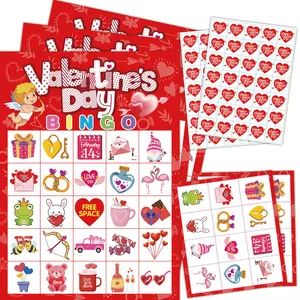 Complete Valentine's Day Bingo game set for 24 players including cards and heart stickers