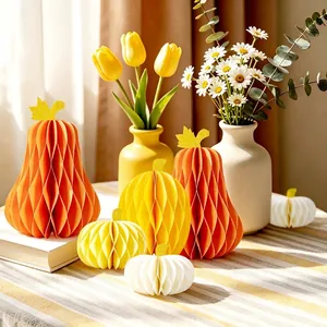 Thanksgiving paper honeycomb pumpkin ornaments for autumn harvest festival decor
