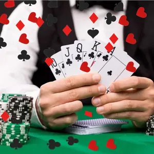 Las Vegas party PVC confetti featuring red hearts and black spades diamond club shapes