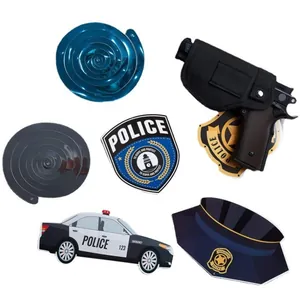 Décorations de fête d'anniversaire thème police avec spirales en PVC et badges découpés