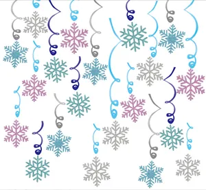 Espirales colgantes de copos de nieve con purpurina para fiestas de Navidad y cumpleaños.