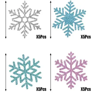 Set de 20 decoraciones de fiesta de copos de nieve brillantes en cuatro colores