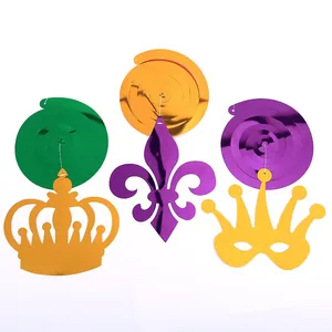 Décorations de fête Mardi Gras en spirale avec motifs de couronne, fleur de lys et masque
