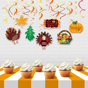 Διακοσμητικά για cupcakes Ευχαριστιών και κρεμαστά σπιράλ με γαλοπούλα και κολοκύθα
