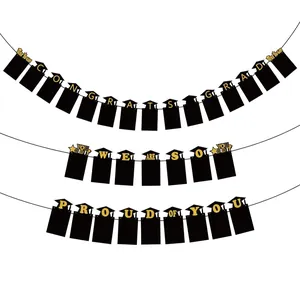 Elegant black and gold graduation banner with photo frames for 2026 party decorations