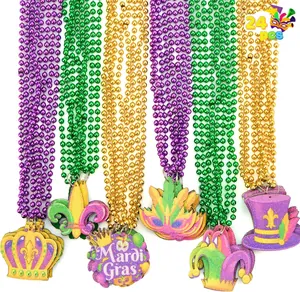 Colliers de perles colorés Mardi Gras avec pendentifs festifs en feutre pour fêtes.