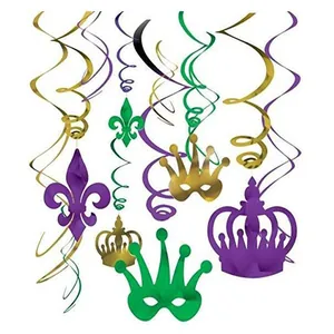 Décorations de fête de Mardi Gras spirales avec pendentifs couronne et masque