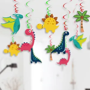Bunte Dinosaurier und Palmen Spiral-Deckenhänger für Kindergeburtstag Dekoration.