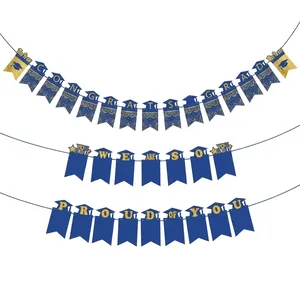 Navy blue and gold graduation party photo banner set with congrats grad letters