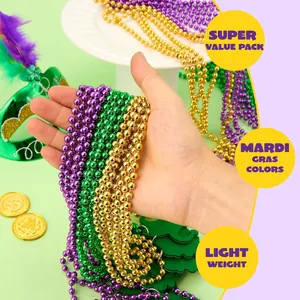 Ensemble de colliers de perles de Mardi Gras violets verts et dorés pour la fête