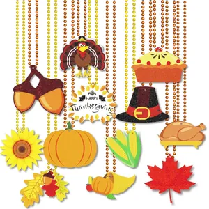 Thanksgiving Pumpkin Maple Leaf Turkey Bead Chain Garland Necklace Costume Props Autumn Harvest Party Decoration Hanging Ornaments