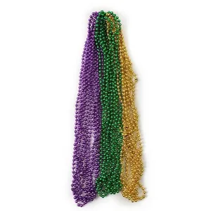 Ensemble de colliers de perles Mardi Gras colorées en violet, vert et doré brillant