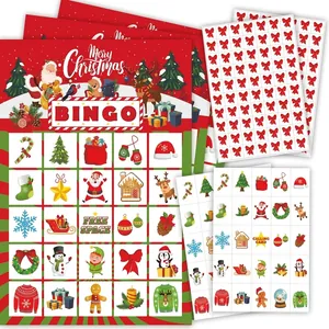 Set de 24 cartes de Bingo de Noël avec illustrations festives et autocollants de fête