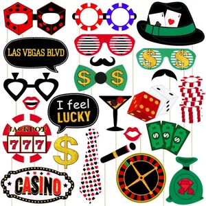 Σετ Αξεσουάρ Φωτογραφίας Casino Las Vegas Κάρτες με Γκλίτερ Πόκερ Ζάρια Σύμβολο Δολαρίου για Διακόσμηση Πάρτι Γάμου