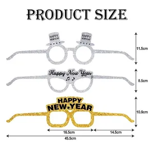 Detailed dimensions for 2027 New Year glitter paper glasses party photo props.