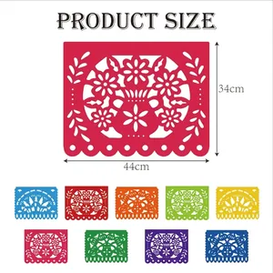 Guide des tailles de bannière Papel Picado mexicaine 44x34cm aux motifs colorés
