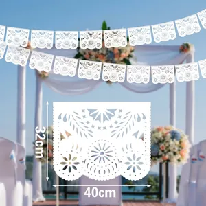 Διακοσμητική λευκή μεξικάνικη γιρλάντα papel picado για γάμους, 40cm x 32cm