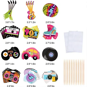 Retro 90s themed DIY cake topper set with various colorful designs and specific dimensions