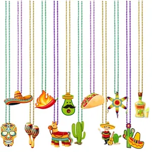 Mexikanische Tag Der Toten Party Perlenketten Filz Anhänger Cinco De Mayo Sombrero Totenkopf Kaktus Chili Deko Schmuck
