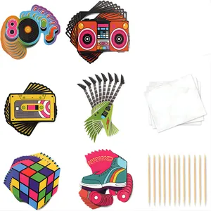 Comprehensive 80s retro party cake topper kit with boombox, cassette and roller skate designs