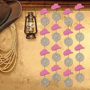 Guirlande de chapeau de cowboy rose et boule disco pour décoration de fête d'anniversaire