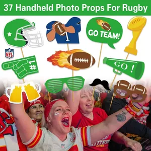 Kit de 37 accesorios para fotos de fiesta de fútbol americano con cascos y trofeos