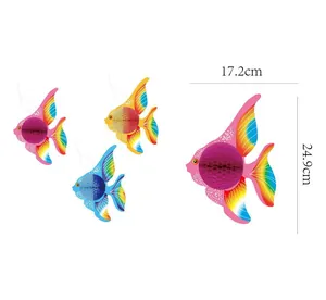 Décorations de poissons tropicaux en papier alvéolé avec dimensions détaillées pour fête