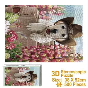Puzzle de chiot de 500 pièces terminé et emballage de vente avec un design de paysage animal