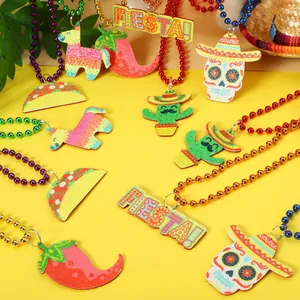 Bunte mexikanische Fiesta-Party-Perlenketten mit glitzernden Filzanhängern für Cinco de Mayo