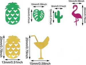 Detailansicht mit Maßen der Hawaii-Thema PVC-Konfetti mit Flamingo und Ananas