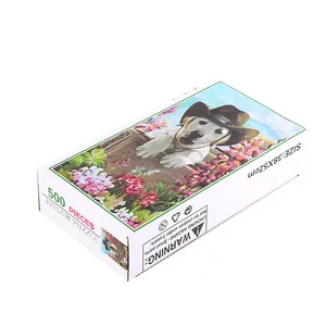 Boîte de puzzle de 500 pièces représentant un chien mignon avec un chapeau de cow-boy