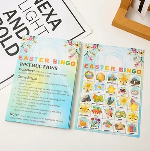 Gedetailleerd overzicht van Paasbingo-spelkaarten met instructies en iconen