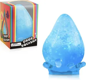 Jouet sensoriel squishy goutte bleue à paillettes pour le stress avec boîte colorée
