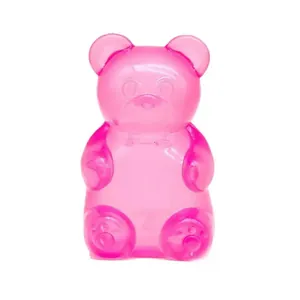 Pink translucent gummy bear stress relief toy with soft squishy texture