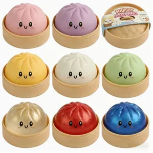 Giocattolo Squishy a Forma di Panino al Vapore con Viso Sorridente Antistress con Vaporiera a Rilascio Lento per Adulti e Bambini