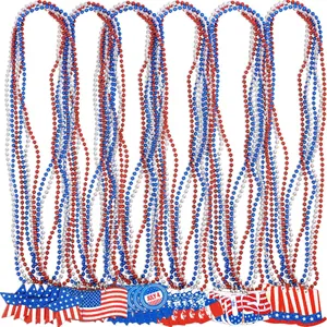 Collares de cuentas de plástico rojo blanco azul con colgantes USA para el 4 de julio