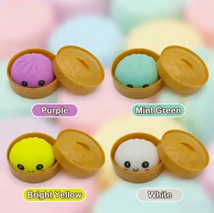 Giocattoli antistress a forma di panino sorridente in quattro colori con mini cestini