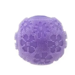 Close-up view of a purple textured sensory ball stress relief toy with snowflake pattern