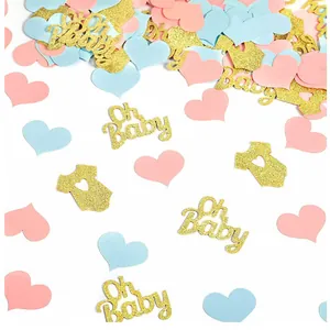 Χρυσό glitter "Oh Baby" και καρδιές κομφετί για διακόσμηση τραπεζιού baby shower.