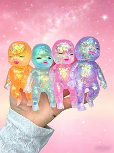 Set of four glitter-filled translucent baby squishy toys for stress relief and decompression