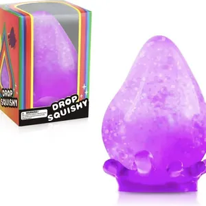 Jouet sensoriel squishy violet en forme de goutte avec paillettes et emballage
