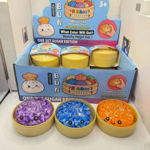 Colorful maltose bun squishy fidget toy set with sugar bead texture in display box