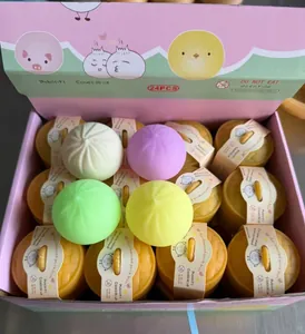 24-piece colorful bun-shaped maltose squeeze toys set in realistic mini steamer containers