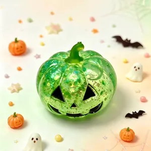 Green glitter Halloween pumpkin squeeze toy for stress relief and festive decoration