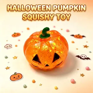 Creative Halloween pumpkin squishy toy with gold glitter filling for stress relief