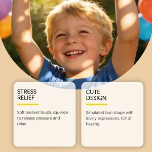 Schede dettagliate che mostrano benefici antistress e design per il gioco bun